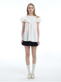 8ght 8ghts ‘Wind Lotus’ Fine-Striped Peter Pan Collar T-Shirt for Women