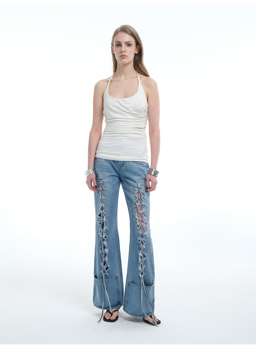 8ght 8ghts ‘Spine’ Cooling Acid-Washed Tencel Neck-Halter Top for Women