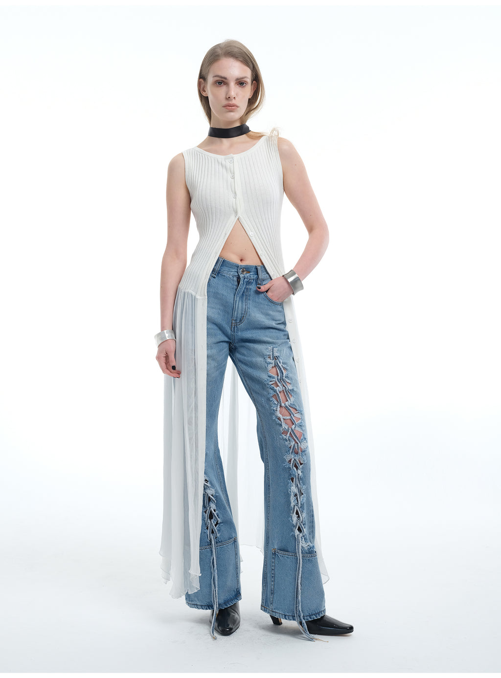 8ght 8ghts ‘Yeto’ Long-Staple Cotton Women’s Braided Denim Trousers