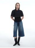 8ght 8ghts ‘Fù’ Black Waistband Washed Blue Women’s Cropped Straight-Leg Jeans