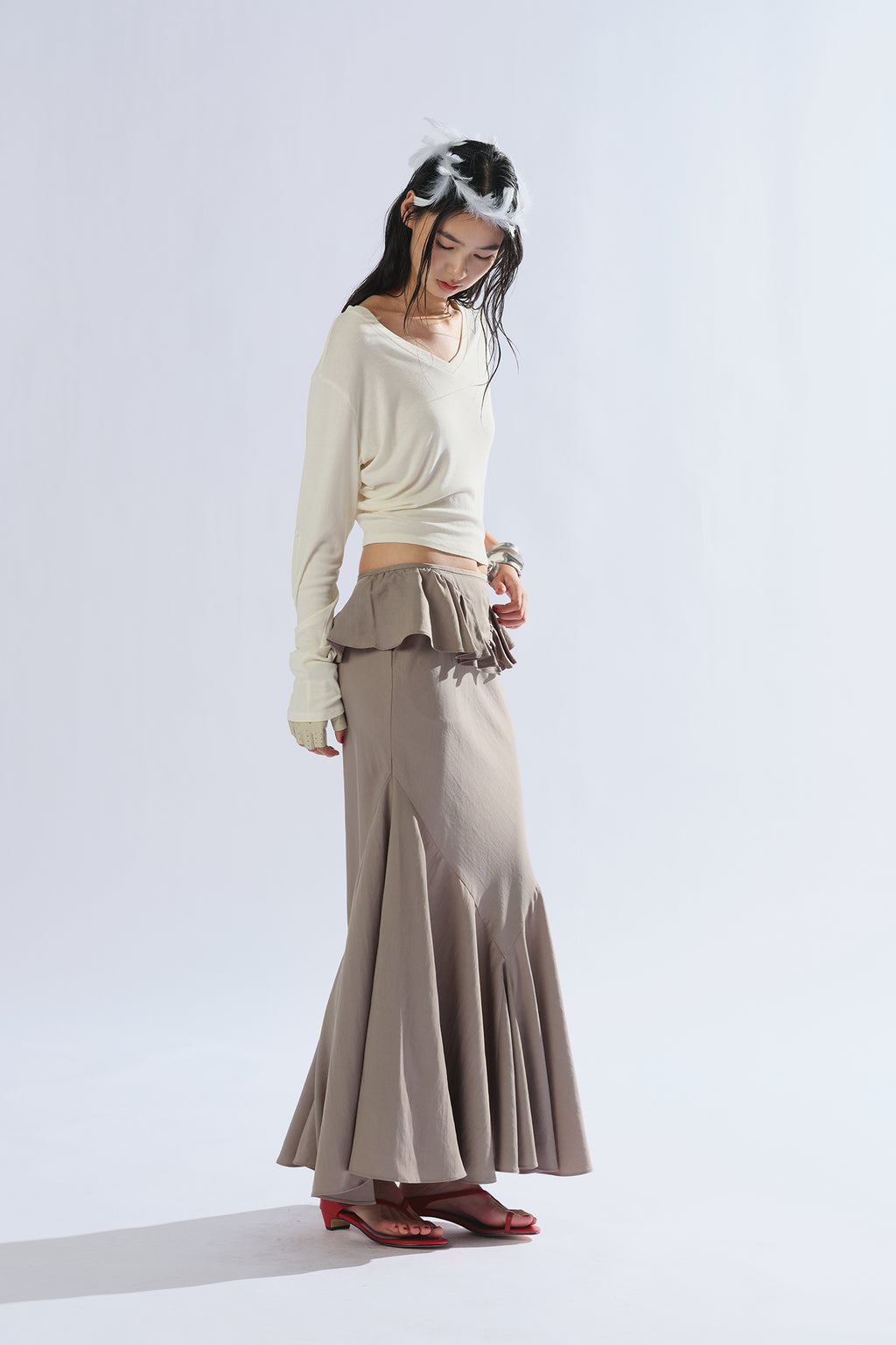 8ght 8ghts Warmth ‘Xu’ V-neck Long-sleeved Tee: Modal and Cashmere Women’s Top