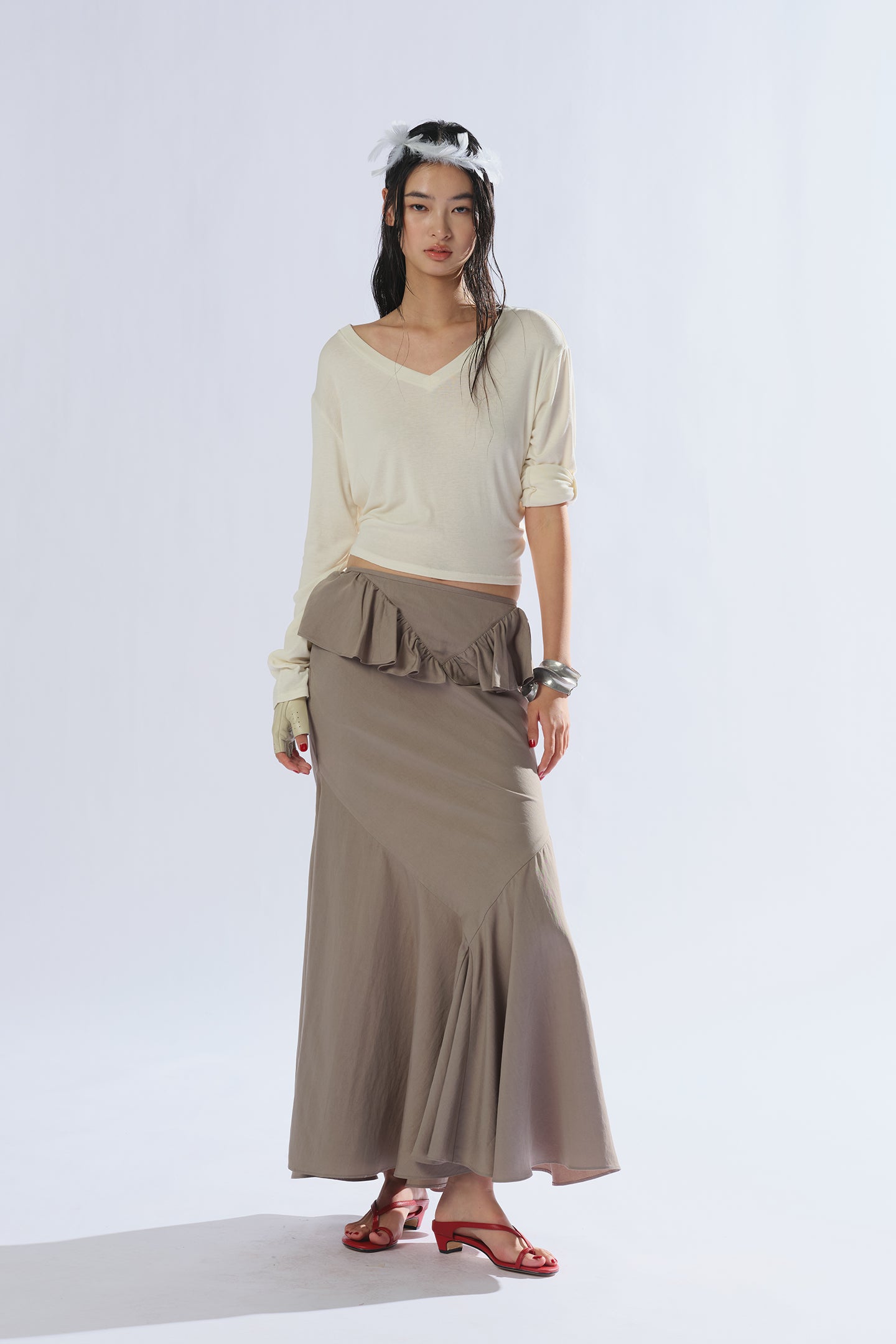 8ght 8ghts Warmth ‘Xu’ V-neck Long-sleeved Tee: Modal and Cashmere Women’s Top