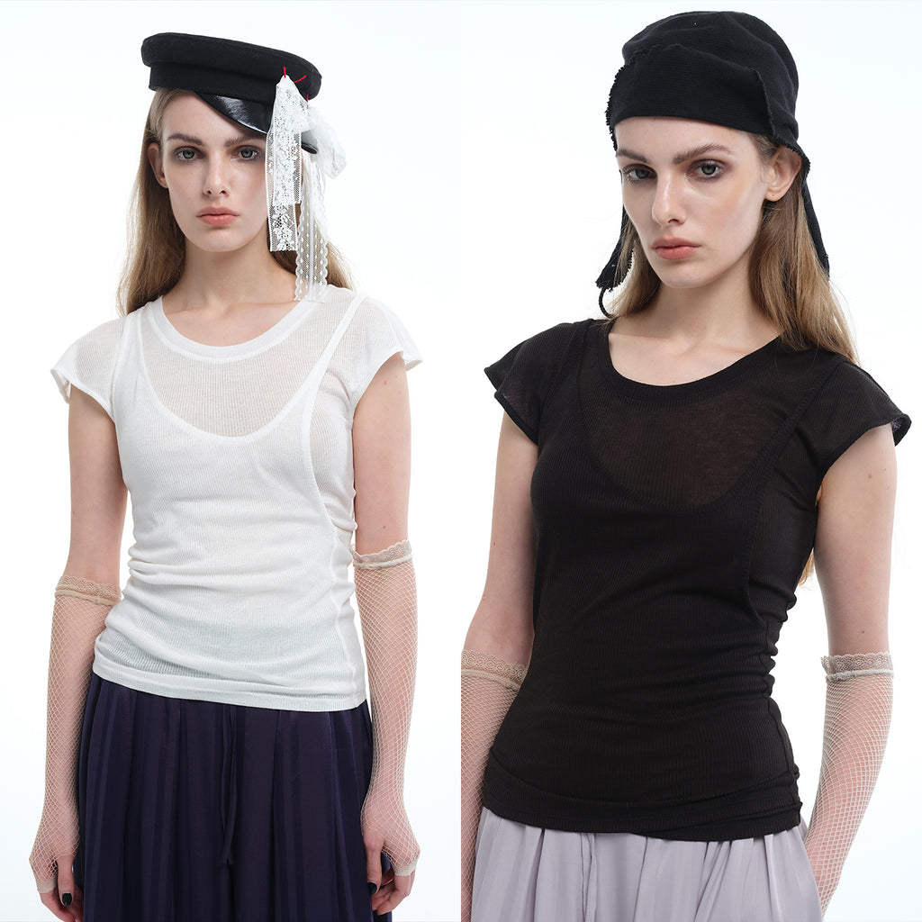 8ght 8ghts ‘Layered’ Tencel Mock Two-Piece Tee – Women’s Flare-Sleeve Top