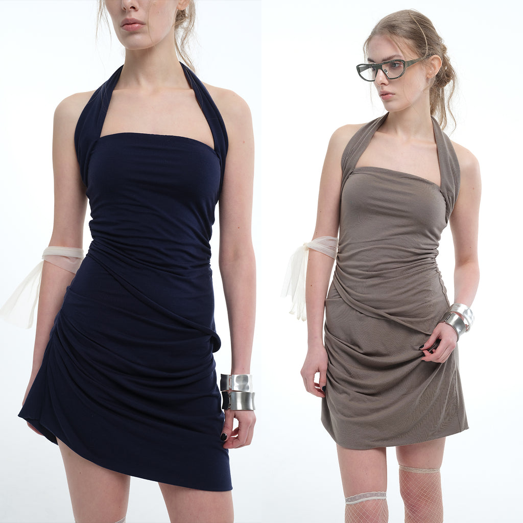 8ght 8ghts ‘Wan’ Lyocell Tencel Breathable Wool Women’s Halter Neck Dress