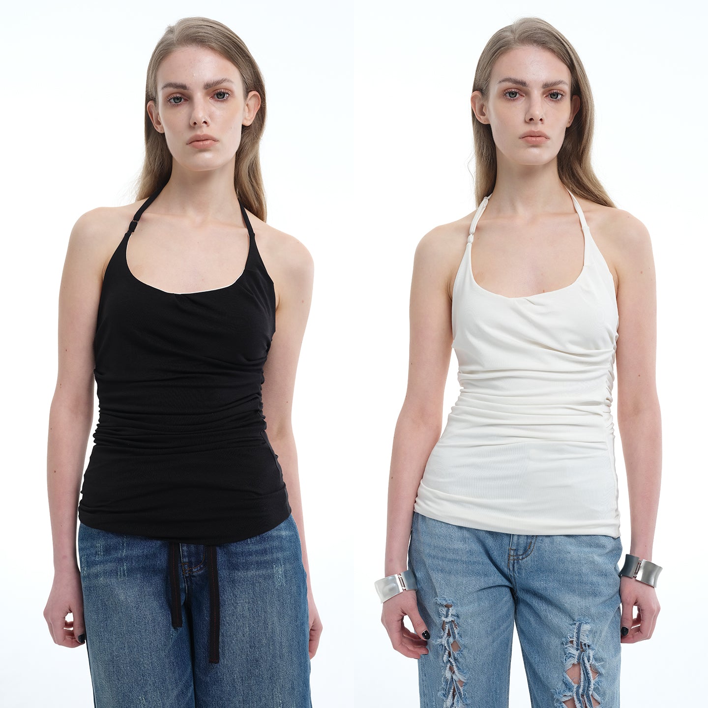 8ght 8ghts ‘Spine’ Cooling Acid-Washed Tencel Neck-Halter Top for Women