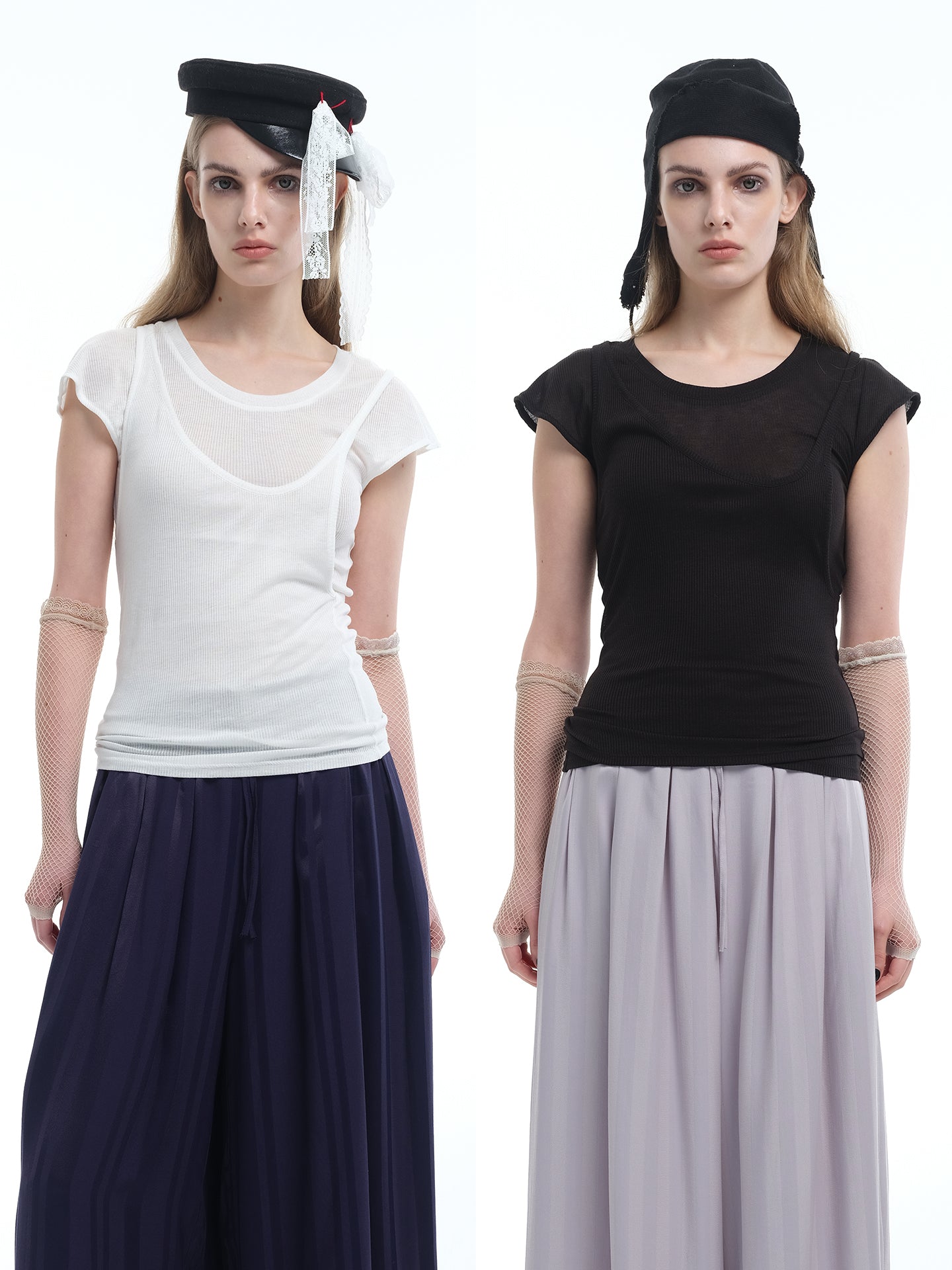 8ght 8ghts ‘Layered’ Tencel Mock Two-Piece Tee – Women’s Flare-Sleeve Top