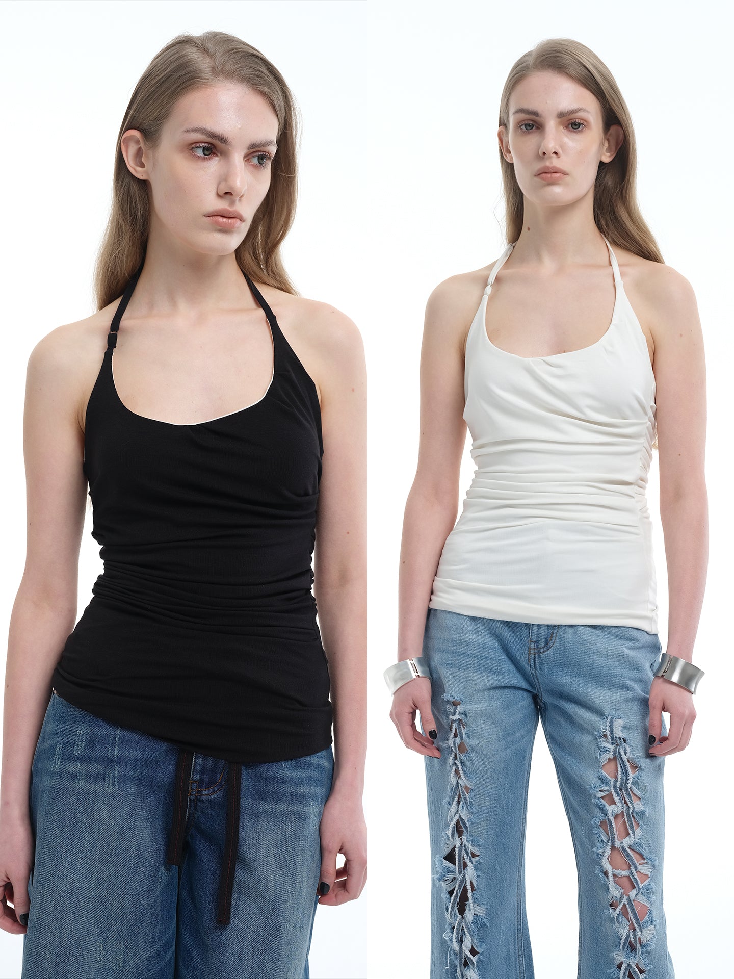 8ght 8ghts ‘Spine’ Cooling Acid-Washed Tencel Neck-Halter Top for Women