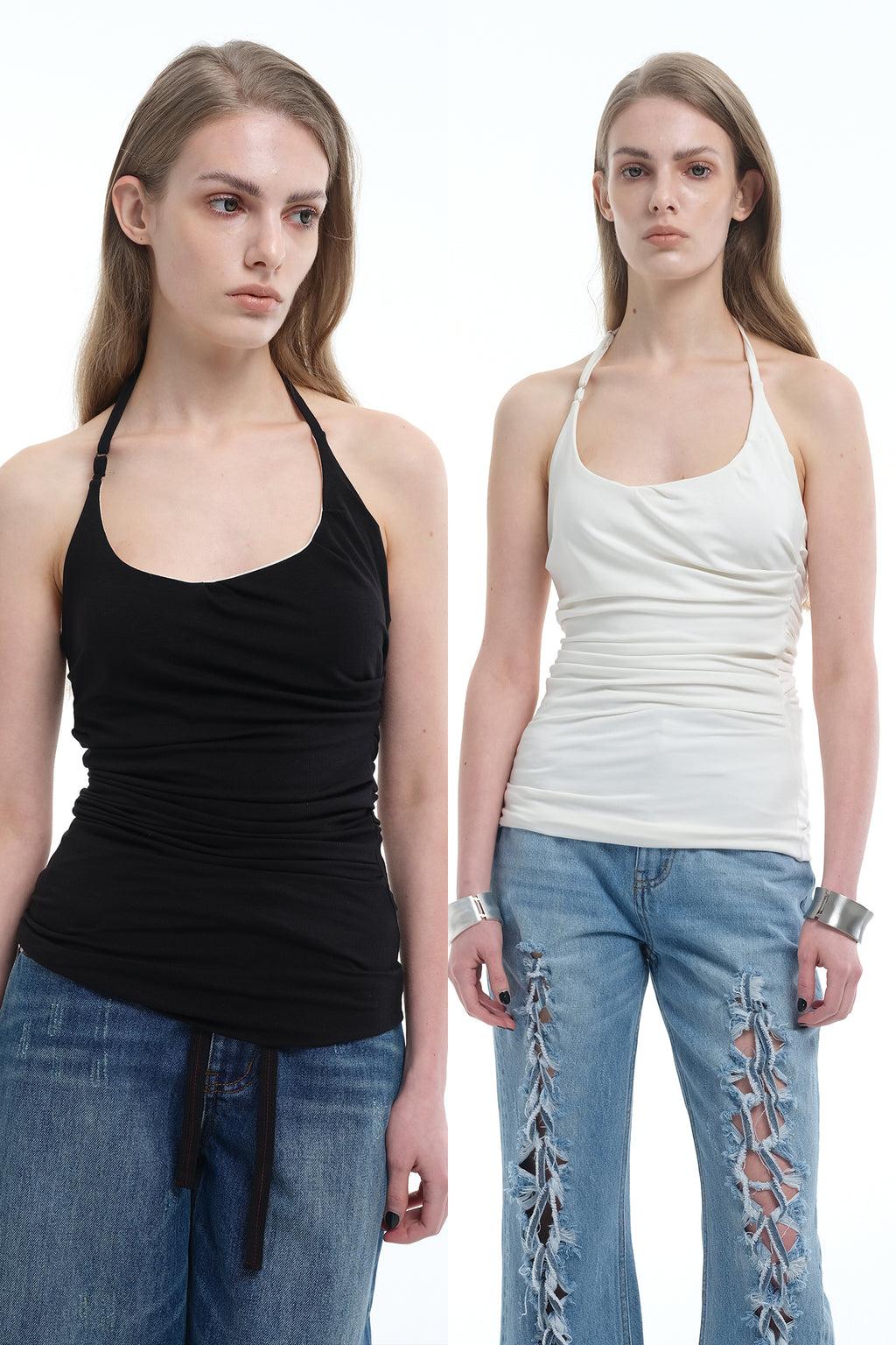 8ght 8ghts ‘Spine’ Cooling Acid-Washed Tencel Neck-Halter Top for Women